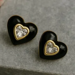 Kalin Couture Stainless Steel Gold-Plated Cubic Zirconia Studded Heart Shaped Studs-picture-26
