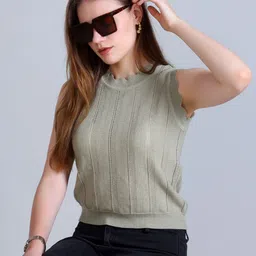 Mast & Harbour Self Design Round Neck Sleeveless Pure Cotton Top image 3