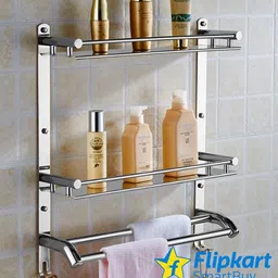 flipkart smartbuy 304 Stainless Steel Multi-use Rack/Bathroom Shelf-Stand/Bathroom Rod (Pack of 1) silver Towel Holder image 2