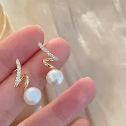 Celestique Korean Pearl Beaded Spiral Shaped Drop Earrings image 5