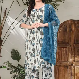 neel & ned Floral Embroidered Panelled Straight Kurta With Trousers & Dupatta-picture-36