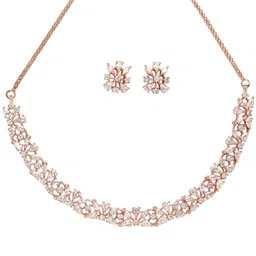 KARATCART Rose Gold Plated American Diamond Floral Necklace Set For Women image 2