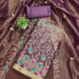 KALINI Ethnic Motifs Embroidered Organza Unstitched Dress Material-image-66