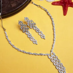 StileAdda Silver-Plated Cubic Zirconia-American Diamond-Studded Jewellery Set image 1