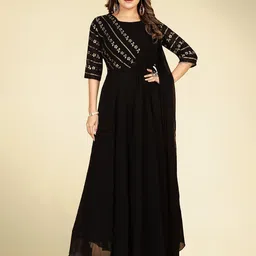 ROZLAND Women Floral Georgette A-Line Maxi Dress-picture-12