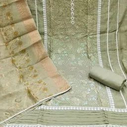 SHADOW & SAINING Floral Embroidered Sequinned Roman Silk Unstitched Dress Material image 2