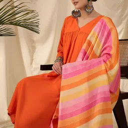 InWeave Women V-Neck Regular Kurta with Palazzos & Dupatta image 2