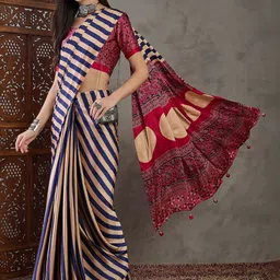 KALINI Striped Silk Blend Designer Saree image 4