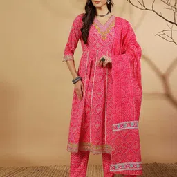 V.S.Creation Women Floral Printed Regular Pure Cotton Kurta with Trousers & With Dupatta-picture-12
