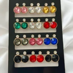 Nui Set Of 12 Artificial Stones Studded Circular Shaped Korean Drop Earrings-picture-51