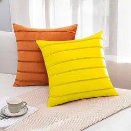 Khooti Yellow & Green Set of 3 Striped Square Cushion Covers image 4