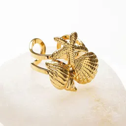 rubans voguish Rubans 18K Gold-Plated Stainless Steel Tarnish-Free Waterproof Sea Charm Adjustable Ring image 3