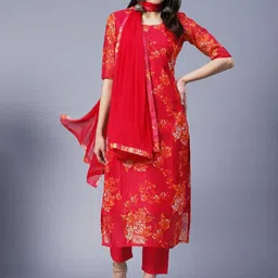 Anni Designer Women Floral Printed Regular Kurta with Trousers & With Dupatta image 1