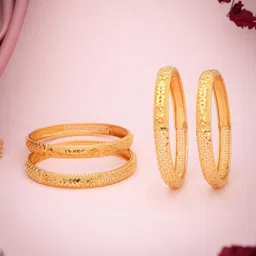 Anouk Set Of 4 Gold-Plated Floral Textured Bangles-image-57