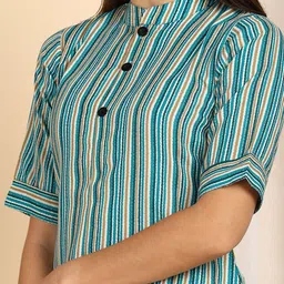 DSK STUDIO Striped Mandarin Collar Ethnic A-Line Kurta image 4