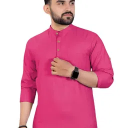 Navkanj Band Collar Roll-Up Sleeves Short Kurta-picture-14