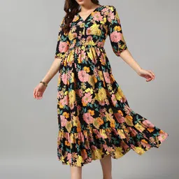 Raiyani Fashion Floral Print Crepe Fit & Flare Midi Dress-picture-20