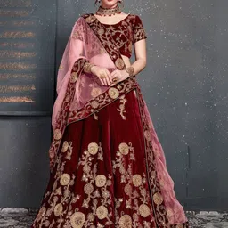 ODETTE Embroidered Sequinned Velvet Semi-Stitched Lehenga & Blouse With Dupatta-picture-14