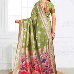 HERE&NOW Floral Zari Linen Blend Handloom Saree image 5