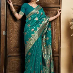 HERE&NOW Woven Design Zari Pure Silk Banarasi Saree image 2
