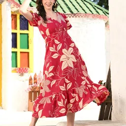 KALINI Floral Print Ruffled Fit & Flare Midi Dress image 4