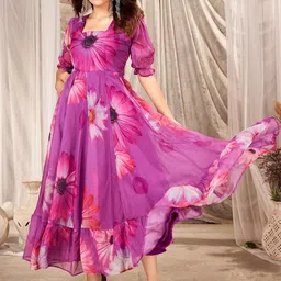 SHINISHA Women Floral Printed Fit & Flare Maxi Dress image 2