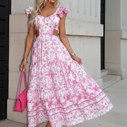 HERE&NOW Floral Printed Sweetheart Neck Fit And Flare Dress-image-40