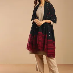 Fabindia Geometric Printed Tasselled Border Detail Woollen Shawl-image-8