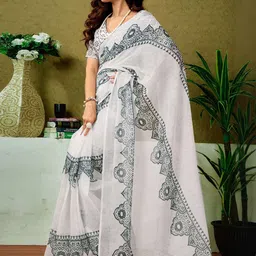 SANISA Ethnic Motifs Pure Linen Saree image 4
