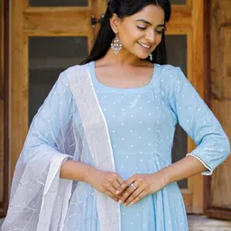 Philauri Women Printed Panelled Pure Cotton Kurta with Trousers & With Dupatta image 2