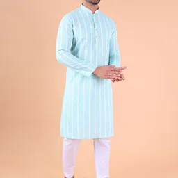 AURIK Men Striped Cotton Kurta with Pyjamas image 5
