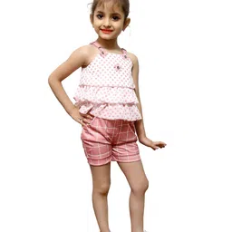 VALUE CREATION Girls Printed layered Sleeveless Top With Shorts image 3