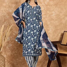 Moda Rapido Women Floral Printed Regular Pure Cotton Kurta with Trousers & With Dupatta image 3