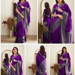 Demure Clothing Co Woven Design Zari Silk Blend Handloom Banarasi Saree-picture-35
