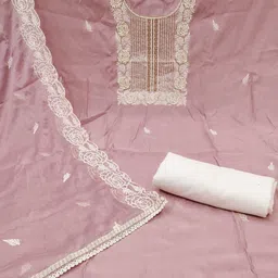 KALINI Cotton Blend Pink Embroidered Dress Material-image-21