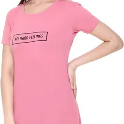 plush Women Graphic Print Round Neck Cotton Blend Pink T-Shirt image 5