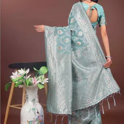 HERE&NOW Ethnic Motifs Zari Linen Blend Handloom Saree image 3