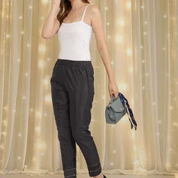 Moda Rapido Women Black Poly Silk Solid Regular Trousers-image-68