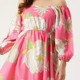 Sleek Italia Women Floral Printed Cotton Off-Shoulder Puff Sleeve Empire Midi Dress image 2