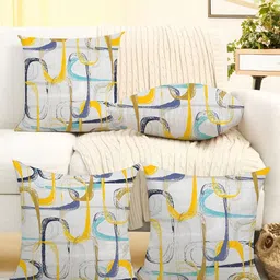 IVAZA White & Blue Set of 4 Abstract Square Cushion Covers-image-70