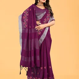 NEGRONI Floral Zari Pure Linen Saree-picture-30