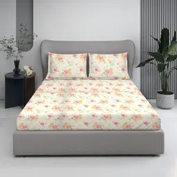 BOMBAY DYEING Cream-Coloured Floral 120 TC King Bedsheet with 2 Pillow Covers-picture-15