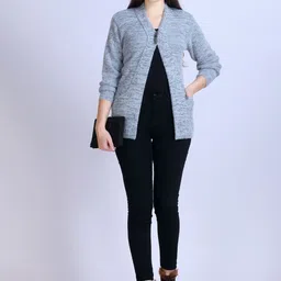 Winter Wonders Women Self Design V-Neck Cardigan image 3