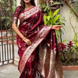 ELITE WEAVES Woven Design Zari Silk Blend Banarasi Saree-picture-26