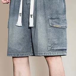 StyleCast Men Solid Regular Fit Mid-Rise Knee Length Denim Shorts image 4
