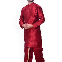 Om Shubh Mangalam Band Collar Dupion Silk Straight Kurta With Dhoti Pants image 4