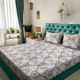 KLOTTHE Brown & White Floral 400 TC King Bedsheet with 2 Pillow Covers-image-11