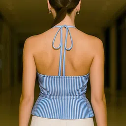 don't be basic Striped Halter Neck Peplum Top image 3