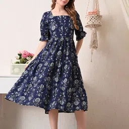 TRUVON FASHIONS Floral Print Puff Sleeve Fit & Flare Midi Dress-picture-14