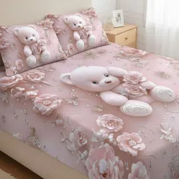 MAA HOME CONCEPT Pink Conversational 400 TC King Bedsheet with 2 Pillow Covers image 3